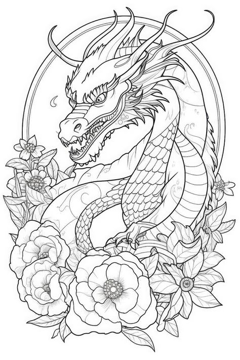 Unleash your creativity with this beautiful flower dragon coloring page. Perfect for adults who want to relax and de-stress, this coloring page features a detailed dragon design that is sure to keep you occupied for hours. So grab your colored pencils and get ready to create a…#Dragon_Coloring_Pages_For_Adults #Dragon_With_Flowers #Fantasy_Dragons #Dragon_Coloring Dragon With Flowers, Books Money, Flower Dragon, Dragon C, Fantasy Dragons, Dragon Coloring, Coloring Page For Adults, Flowers Coloring, Pokemon Tattoo