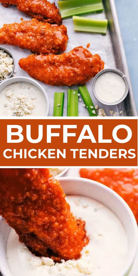 Buffalo Tenders Recipe, Buffalo Chicken Tender Recipes, Buffalo Chicken Tenderloins, Homemade Buffalo Chicken Tenders, Buffalo Chicken Tenders Recipes, Crispy Buffalo Chicken Tenders, Buffalo Tenders, Boneless Buffalo Chicken, Baked Buffalo Chicken Tenders