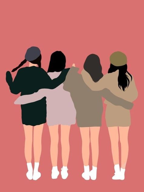 4 Girls Squad Aesthetic Drawing, 4 Girls Drawing Friends, 4 Girls Squad Aesthetic, 4 Friends Illustration, 4 Girls Squad, Squad Aesthetic, Girls Squad, 4 Best Friends, Friends Sketch