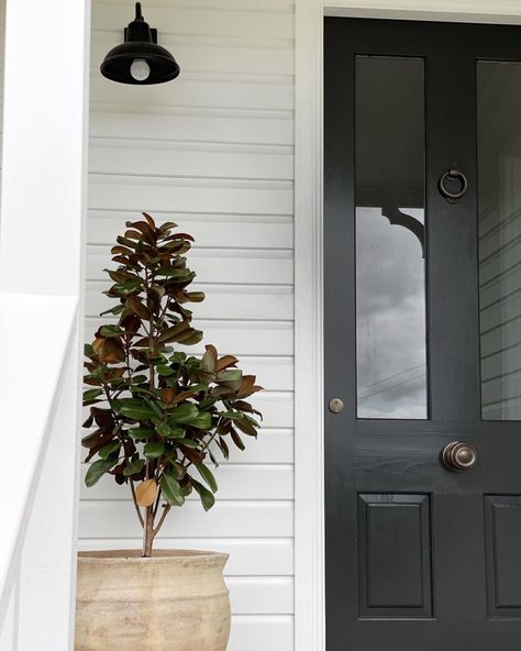 Glenfernie Farm on Instagram: “Threw the idea out for a colourful front door colour but got rejected by the boss and reverted back to Porters charcoal Riverstone. Pops…” Charcoal Front Door, Front Door Knob, Door Colour, Door Knobs And Knockers, River Cottage, Front Door Colors, White Cottage, Door Ideas, Door Color