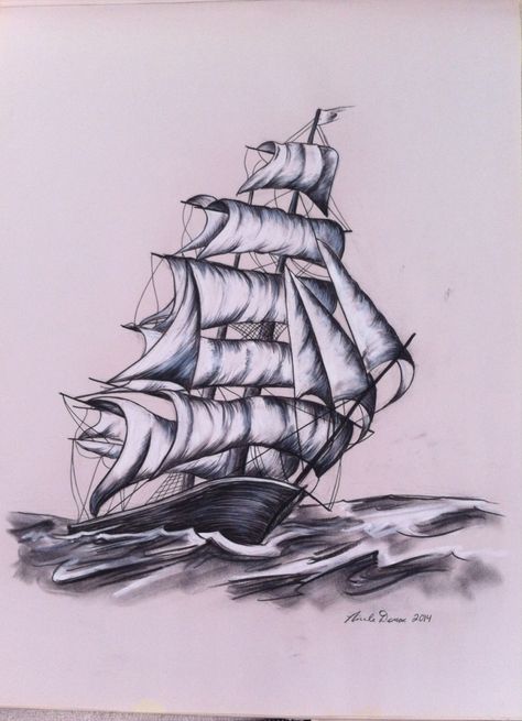 Charcoal drawing clipper ship. One of a kind. Nicole Demos. 18x24 Pirate Ship Drawing, Structure Drawing, Art Maker, Ballpoint Pen Art, Clipper Ship, Book Page Art, Ship Drawing, Pencil Sketches, Wooden Ship