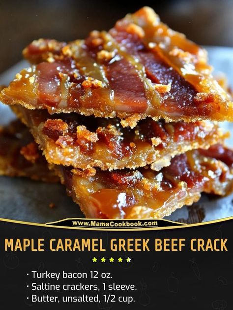 Maple Brown Sugar Bacon, Greek Beef, Bacon Cracker, Maple Caramel, Brown Sugar Bacon, Pork Bacon, Saltine Crackers, Maple Bacon, Turkey Bacon