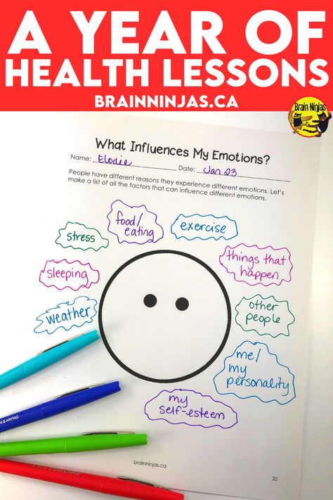 Health lessons are often overlooked, but they are sometimes the most important lessons you could be teaching. Check out these entire year of lessons, activities and plans than require very little prep and can be used all year long. You'll never need another set of health lessons again. Everything from healthy eating to anti-bullying is included. Come learn with the Brain Ninjas! 3rd Grade Health Lessons, Anger Interventions, Health Class Activities, High School Health Lessons, Task Ideas, Elementary Health Lessons, Middle School Health, Emotional Activities, Health Lesson Plans