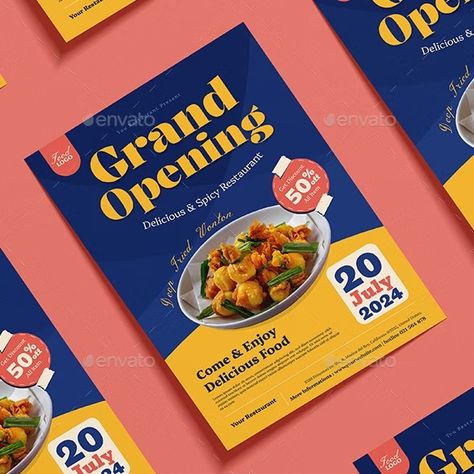 Grand Opening Restaurant Flyer, Print Templates | GraphicRiver Restaurant Opening Flyer Design, Grand Opening Restaurant, Grand Opening Poster, Opening Restaurant, Grand Opening Flyer, Cafe Poster, Brochure Food, Cafe Posters, Restaurant Poster