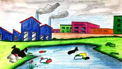 How to draw environment pollution scenery #environmentpollution #drawingtutorial #howtodraw Drawing Of Water Pollution, Water Pollution Drawing Easy, Pollution Drawing, Fish Drawing For Kids, River Drawing, Environment Pollution, Easy Scenery, Easy Scenery Drawing, Teachers Day Greetings