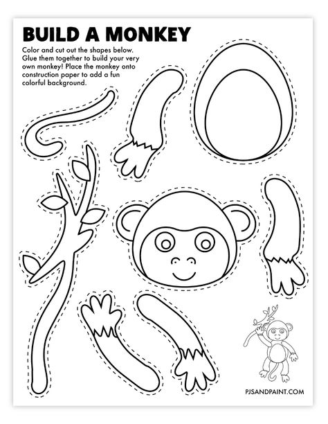 printable build a monkey craft Monkey Art And Craft, Monkey Craft Preschool, Monkey Crafts For Kids, Monkey Worksheet, Zoo Animal Crafts For Kids, Monkey Diy, Monkey Template, Monkey Printable, Monkey Craft