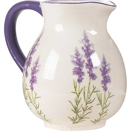 Printed+with+delicate+lavender+blooms,+this+ceramic+pitcher+adds+lovely+style+to+your+dining+room+hutch+or+bistro+table.Product:+... Lavender Crafts, New Drink, Green Cottage, Lavender Water, Colorful Dishes, Dining Room Hutch, Porcelain Pitcher, Beverage Dispensers, Vintage Pitchers