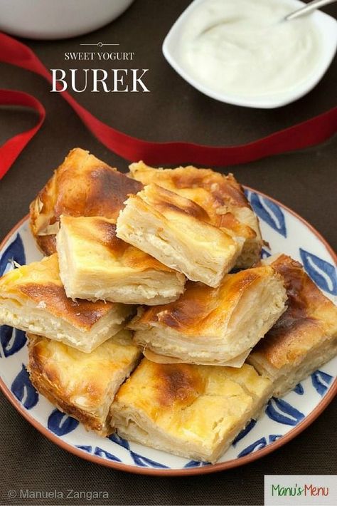 Sweet+Yogurt+Burek+-+a+filo+pastry+pie+layered+with+a+sweet+yogurt+based+cream. Filo Pastry Pie, Albanian Recipes, Top Chicken Recipes, Filo Pastry, Pastry Pie, Croatian Recipes, Middle Eastern Recipes, Eastern European, Cannoli