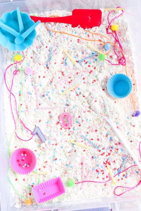 Cloud Dough Recipe + Cupcake Sensory Bin - Must Have Mom Cloud Dough Recipe, Toddler Activity Bags, Cloud Dough Recipes, Sprinkles Candle, Sensory Activities For Preschoolers, Silicone Cupcake Liners, Sensory Dough, Baking Theme, Cookie Crisp