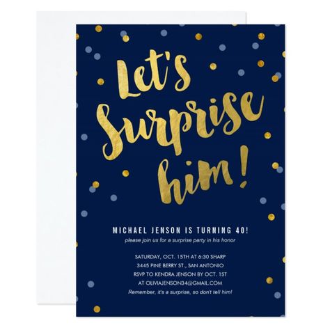 Birthday Party Ideas For Him, Surprise 30th Birthday, Surprise Party Invitations, Surprise Birthday Invitations, 60th Birthday Invitations, 70s Party, 30th Birthday Invitations, 50th Birthday Invitations, 40th Birthday Invitations