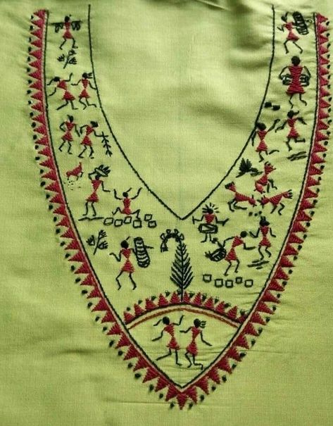 30 Trendy Embroidery Designs for neck to inspire you - Wedandbeyond Bead Work Embroidery On Kurtis, Embroidery Patterns On Kurtis, Dark Green Embroidery, Bead Work Embroidery, Red Flower Embroidery, Hand Ideas, Trendy Embroidery, Ideas Embroidery, Pink Thread