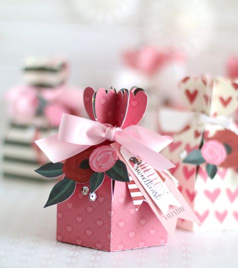 Valentine boxes - Project Idea - Scrapbook.com Valentine Treat Boxes, Cardstock Projects, Idea For Valentine, Valentine Boxes, Valentine Favors, Valentine Treat, Paper Blog, Buying Stuff, Valentines Crafts