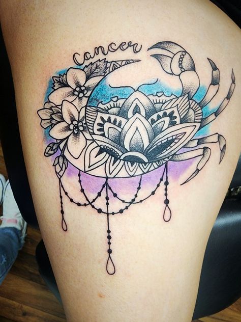 Crab Tattoo For Women, Side Tattoos Women Quotes, Cancerian Tattoo, Cancerian Tattoo For Women, Genie Tattoo, Side Tattoos Women, Crab Tattoo, Tattoo For Boyfriend, Full Leg Tattoos