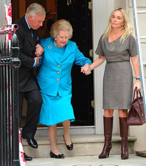 Time takes its toll: Lady Margaret Thatcher leaves for a birthday lunch with the help of her son Mark and daughter-in-law Sarah on her 86th birthday Spending Christmas Alone, Christmas Alone, Iron Lady, The Iron Lady, Birthday Lunch, Margaret Thatcher, Daughter In Law, Save Her, Daily Mail