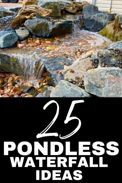 There are different types of waterfalls that you can build and incorporate into your landscaping. Below we will show you some of our favorite waterfalls! Inground Fountain Water Features, Outdoor Rock Waterfall Ideas, Rock Fountain Ideas Backyard Waterfalls, Outdoor Waterfall Fountain Ideas, Simple Water Features For The Yard, Water Feature Sloped Yard, Build Water Feature, Landscape Ideas With Water Feature, Diy Backyard Pondless Waterfall