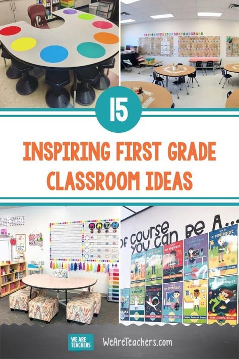 Looking for first grade classroom decor ideas? We've compiled a fantastic list of real-life classroom designs to help you feel inspired! #classroom #classroomideas #classroomsetup #supplies #teaching #teacher #classroomdecor #firstgrade First Grade White Board Ideas, First Grade Decor, 1st Grade Classroom Management, Grade 1 Classroom Decor, First Grade Classroom Decor, First Grade Organization, First Grade Themes, First Grade Books, Classroom Designs