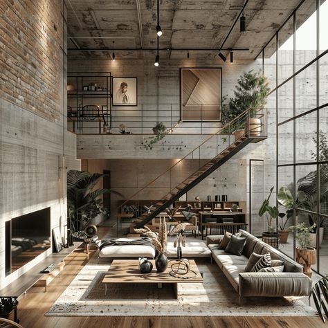 Industrial interior design Modern Industrial Aesthetic, Feminine Industrial Decor, Industrial Aesthetic Interior Design, Industrial Interior Design Commercial, Warehouse Workspace, Scandi Industrial Interior, Industrial Architecture Design, Barber Suite, Cave Interior Design