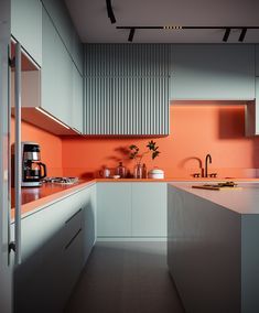 Mandarin on Behance Colorful Chandelier Dining Room, Bauhaus Kitchen, Kitchen Corners, Garage Studio, Nordic Kitchen, Kitchen Room Design, Kitchen Inspiration Design, Kitchen Furniture Design, Kitchen Tile