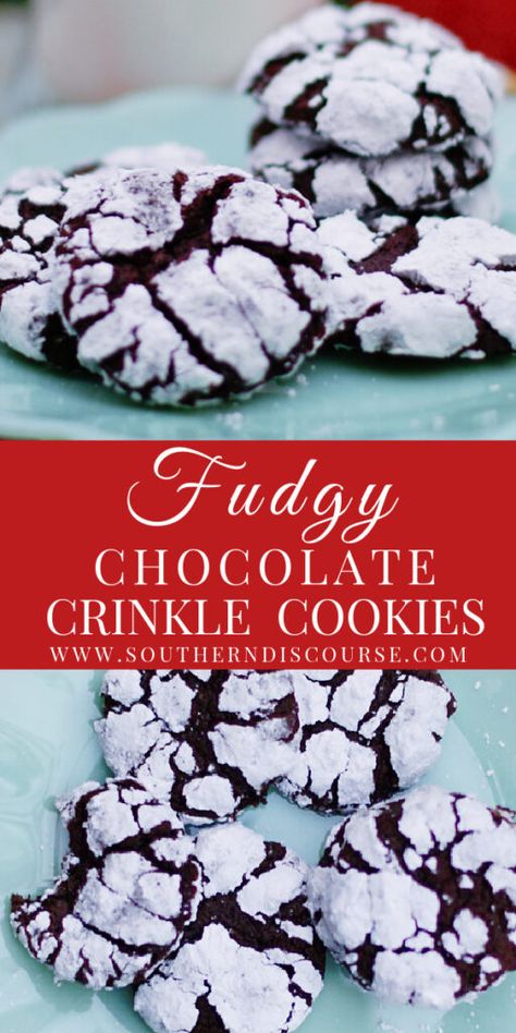 Fudgy Crinkle Cookies, Cocoa Crinkle Cookies, Choc Crinkle Cookies Recipe, Chewy Chocolate Crinkle Cookies, Chocolate Kringle Cookie Recipes, Choc Crinkle Cookies, Fudgy Chocolate Crinkle Cookies, Soft Chocolate Cookies, Chocolate Crackle Cookies