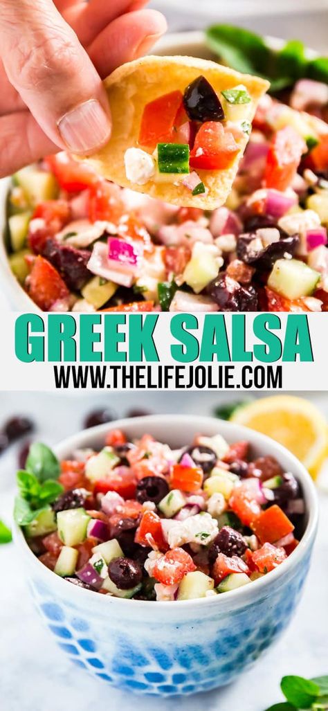 Greek Salsa Recipe, Greek Salsa, Veggie Skewers, Feta Recipes, Healthier Options, Summer Dishes, Blue Zones, Vegetable Side, Healthy Clean Eating