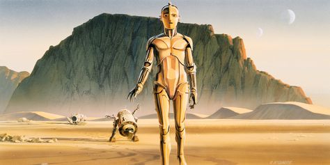 See how Fritz Lang's early masterpiece, Metropolis, influenced Star Wars' droid, editing, and cityscapes. Ralph Mcquarrie, Star Wars 1977, Star Wars Trilogy, Star Wars Concept Art, Star Wars Film, Science Fiction Film, Mark Hamill, George Lucas, Star Wars Poster