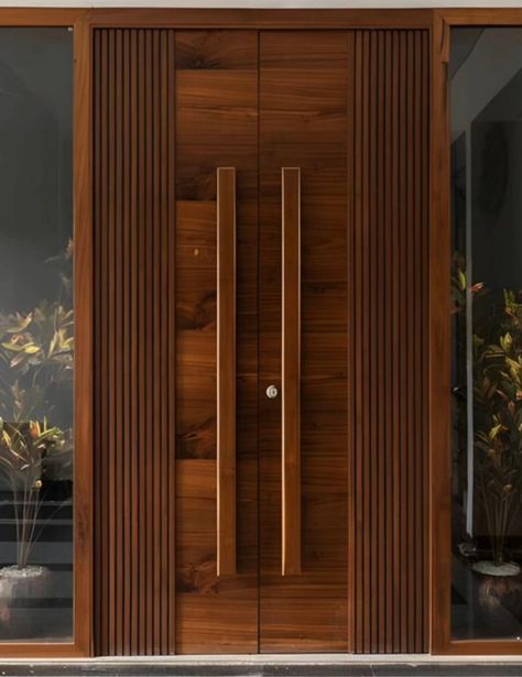 Minimalist Entrance Door, Solid Door Design Modern, Main Entrance Door Design Teak Wood, Wooden Door Main Entrance, Villa Main Door Design, Main Door Handle Design Modern, Main Wooden Door Design, Front Door Design Wood Indian, Bedroom Gate Design