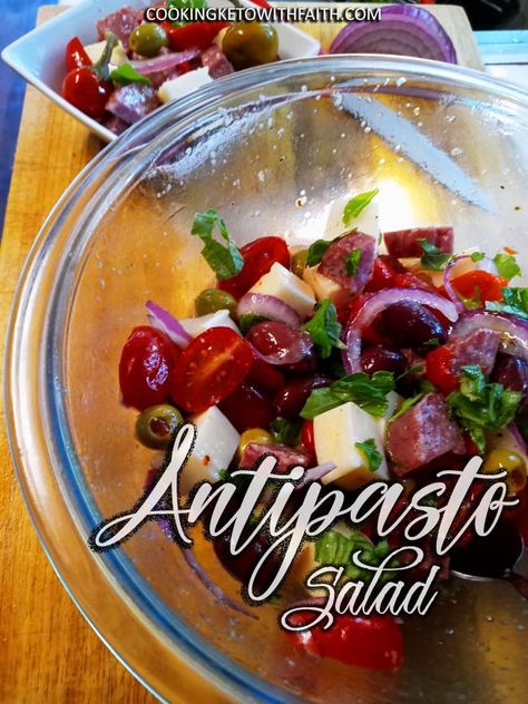 Antipasto Salad - Keto/Low Carb recipe Keto Salad, Antipasto Salad, Low Carb Recipe, Italian Salad Dressing, Primal Kitchen, Italian Salad, Fresh Cherries, Taking Advantage, In Season Produce