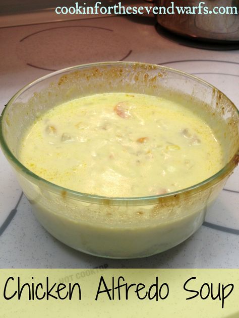 Chicken Alfredo Soup Chicken Alfredo Soup, Alfredo Soup, Crockpot Soup, Soups Stews Chilis, Recipe List, Chicken Alfredo Recipes, Alfredo Sauce Recipe, Homemade Alfredo Sauce, Soup Kitchen