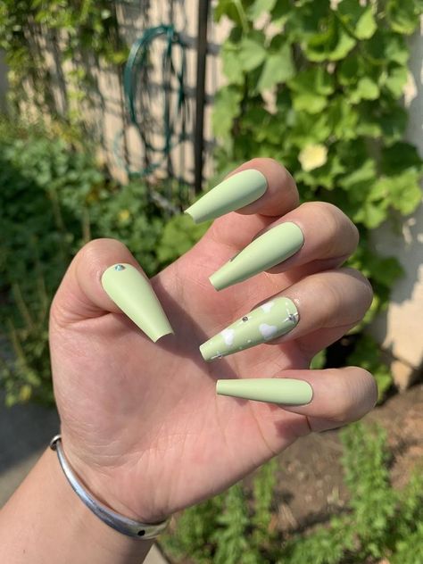 Valentines Nails Designs, Cute Valentines Nails, Sage Green Nails, Green Acrylic Nails, Valentine's Week, Green Nail, Cute Valentines, Long Acrylic Nails Coffin, Clothing Haul