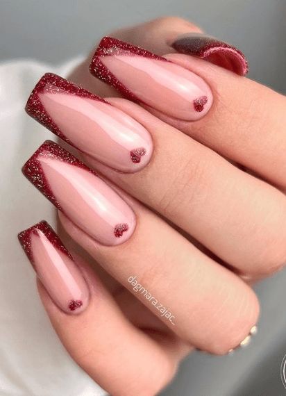 Burgundy Valentines Day Nails, Nails Saint Valentin, St Valentin Nails, Nails St Valentin, French Valentine Nails, St Valentine Nails, Valentinstag Nails, Jan Nails, Valentine Nail Art