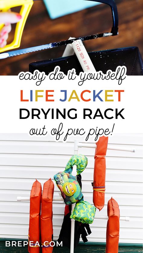 If you're looking for life jacket storage ideas or an easy solution for life jacket drying, look no further! You can move this DIY life jacket drying rack to your garage, put it on your boat, or wherever you need to dry your life jackets! #lifejacket #boathacks Life Vest Storage Ideas, Life Jacket Storage Ideas Garage, Life Jacket Storage Ideas, Jacket Storage Ideas, Life Jacket Rack, Jacket Organization, Life Jacket Storage, Jacket Rack, Storage Ideas Garage