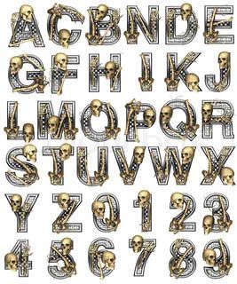 Skeleton Diy Stencil Patterns, Fonts Numbers, Halloween Fonts Alphabet, Skull Images, Deadpool Drawing, Letter Fonts, Evil Skull, Fonts Handwriting Alphabet, Skull Crafts