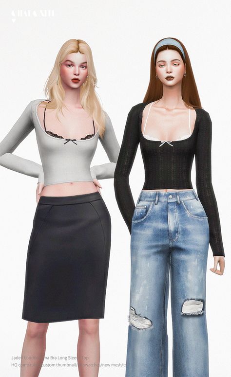 Jaded London Anna Bra Long Sleeve Top | Charonlee SIMS Sims4 Custom Content, London Chelsea, Jaded London, Sims 4 Cc Finds, Leopard Dress, Hoodie Outfit, Maxis Match, Sims 4 Mods, Custom Content