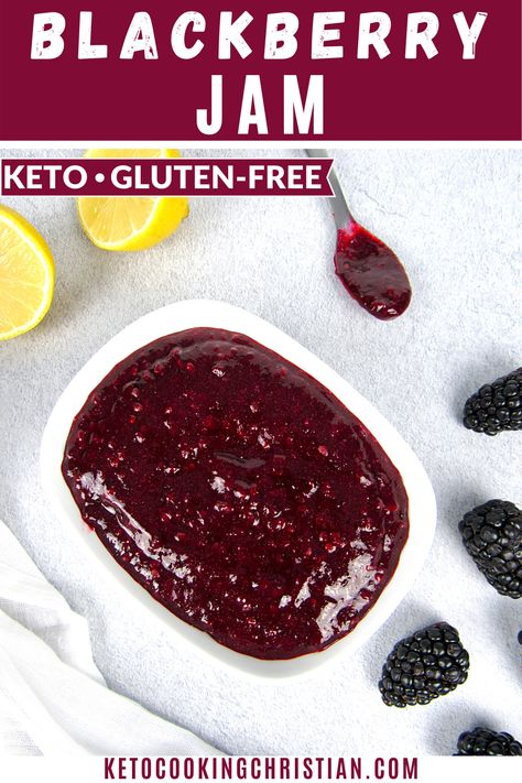 If you have been missing jelly and jam, THIS recipe is for you. This Keto Blackberry jam uses allulose making it the perfect sugar free jam substitute for waffles, for pancakes or with gluten free biscuits! It's even delicious served over Keto icecream. #ketojam #sugarfreejam #ketoblackberryjam Keto Jams And Jellies, Keto Blackberry Jam, Blackberry Recipes Keto, Sugar Free Blackberry Jelly Recipe, Keto Jam Recipes, Allulose Desserts, Sugar Free Jelly Recipes For Canning, Keto Jelly Recipes, Keto Blackberry Recipes