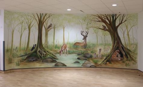 Woodland Mural, Woodland Room, Middlesex University, Garden Mural, Forest Mural, Woodland Wall, Tree Mural, Afrique Art, Animal Mural