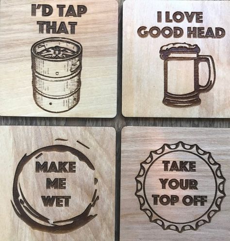 Funny Beer Coasters Set of 4 Wood Square Drink Adult Humor | Etsy Ceramic Tile Coaster, Funny Beer, Wood Burning Crafts, Beer Coasters, Wood Burning Patterns, Wood Burning Art, Diy Coasters, Paper Artwork, Wood Creations