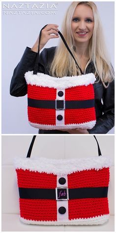 Christmas Crochet Sa Christmas Handbags, Fancy Handbags, Trending Christmas, Beau Crochet, Santa Bags, Crochet Santa, Confection Au Crochet, Crochet Xmas, Sweater Patterns