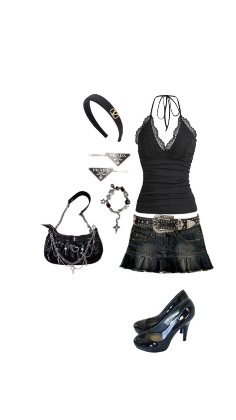 grunge '' heels '' lace top '' prada '' mini skirt '' dark '' black '' alternative '' Lace Mini Skirt Outfit, Mini Skirts Outfits, Black Lace Mini Skirt, Skirt Grunge, Skirts Outfits, Lace Mini Skirt, Grunge Outfit, Miniskirt Outfits, Black Mini Skirt