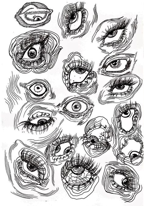 Subject Ideas For Art, Scribble Art Tattoo, Eyes Drawing Abstract, Eyes Everywhere Art, Eye Ink Drawing, Abstract Pen Drawings, Eye Black And White Drawing, Pencil And Pen Drawings, Abstract Art Pen