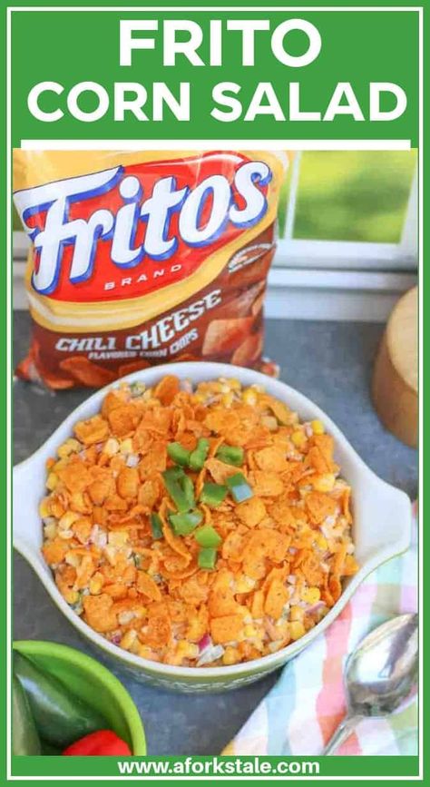 Frito Corn Salad is a tasty combination of Frito Corn Chips, corn, cheddar cheese, bell pepper, and red onion. Make it in under 10 minutes for an easy side dish for your barbecues, potlucks, or picnics. Corn Salad Recipe With Fritos, Corn And Frito Chip Salad, Viral Frito Corn Salad, Frito Corn Salad Recipe, Crunchy Frito Corn Salad 12 Tomatoes, Chili Cheese Frito Corn Salad, Corn Chip Salad, Frito Corn Salad, Party Side Dishes