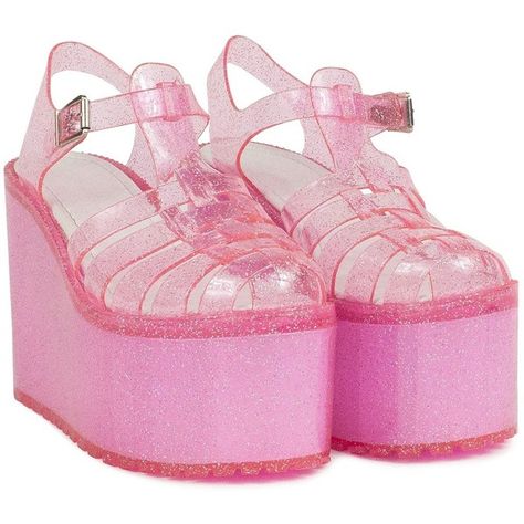 UNIF | HELLA JELLY PLATFORMS (€49) ❤ liked on Polyvore featuring shoes, sandals, jellies, platforms, unif, platform shoes, jelly shoes, platform jelly shoes and platform jelly sandals Jelly Platforms, Unif Shoes, Pink Platform Shoes, Pink Platform Sandals, Pink Platforms, Kawaii Shoes, Funky Shoes, Latest Shoe Trends, Shoes Platform