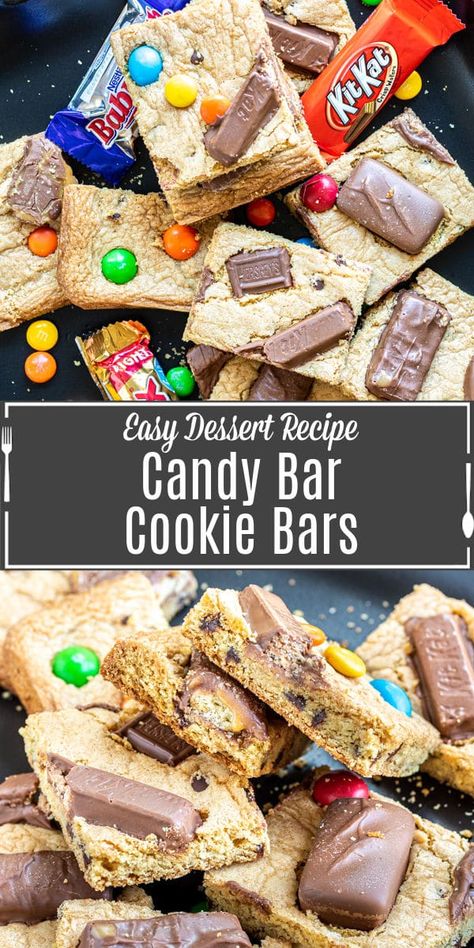 1000 Grand Candy Bar Recipe, Brownie Candy Bar Recipe, Cookies With Hershey Bars, Recipes Using Candy Bars, Candy Bar Cookie Bars, Candy Bar Desserts, Halloween Dessert Pizza, Chocolate Bar Cookies, Lazy Chocolate Chip Cookie Bars