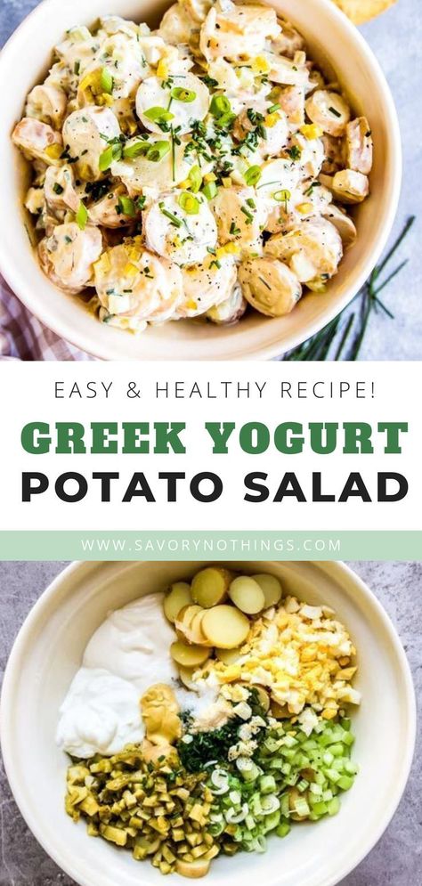 Greek Yogurt Potato Salad is a creamy side dish you're going to love for all your picnics, potlucks and BBQs this summer. The perfect barbecue side that's healthy and so delicious  #summerrecipes #summerfood #picnic #potluck #y #salad #sidedish #potato #potatoes #healthyrecipes Yogurt Potato Salad, Unprocessed Recipes, Potatoes Healthy, Cookout Recipes, Picnic Potluck, Barbecue Sides, Barbecue Side Dishes, Potato Salad Healthy, Chicory Recipe