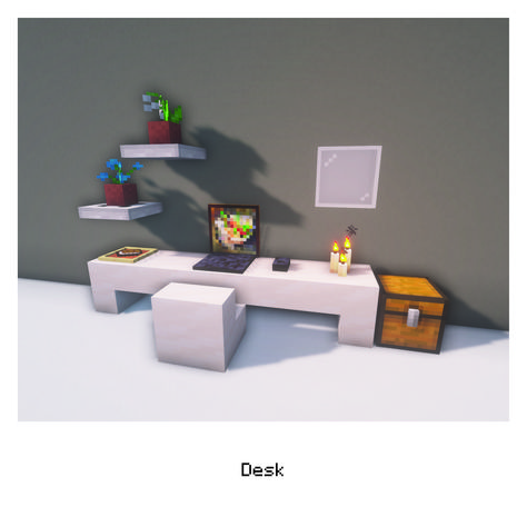 Desks In Minecraft, Minecraft Computer Design, Minecraft Computer Desk, Minecraft Home Decoration, Desk Minecraft Ideas, Desk In Minecraft, How To Make A Desk In Minecraft, Minecraft Desk Design, Minecraft Sofa Design