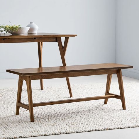 Mid-Century A-Frame Bench | West Elm Modern Banquette, Mid Century Storage, Mid Century Bench, Wood Dining Bench, Dining Room Remodel, Entry Bench, Mid Century Bar, Wood Buffet, Expandable Dining Table