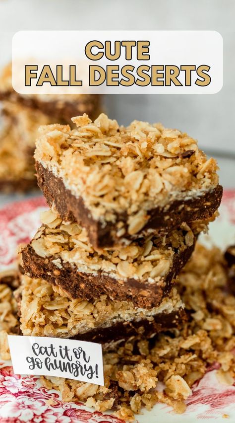 Here is a Cute Fall Desserts Cute Fall Desserts, No Bake Chocolate Oat Bars, Chocolate Oat Bars, Chocolate Oats, Oat Bars, Melting Chocolate Chips, Healthy Sweets Recipes, Fall Treats, Fall Baking