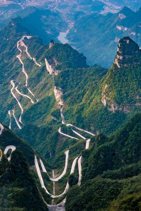 Tianmen Mountain National Park, Zhangjiajie, #China + Win a trip! Zhangjiajie China, Tianmen Mountain, Mountain Roads, Hunan China, Dangerous Roads, Zhangjiajie, Beautiful Roads, Win A Trip, Great Wall Of China