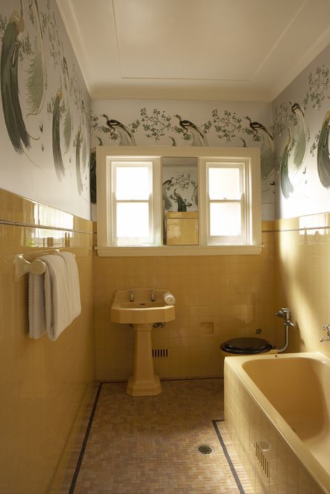 Yellow Tile Bathroom, Vintage Yellow Bathroom, Bathroom Australia, Yellow Bathroom Tiles, Fabulous Bathrooms, Bathroom Tiles Images, Bathroom Wall Colors, Chicago Bungalow, Greg Natale