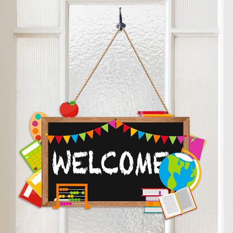 PRICES MAY VARY. Package: you will get a back to school welcome sign which designed with funny blackboard elements ;These classsroom door decorations are so chic and funny that make your school a big hit. Great size: the size is about 13.7*9 inches, cute and mini ,add atmosphere by setting these decorations for first day of school party in the middle of the door and these cool decorations are impressive enough to be noticed. Durable quality: the classroom door sign are made of sturdy wooden and Back To School Blackboard, Teacher Appreciation Door, Teacher Appreciation Door Decorations, Classroom Wreath, School Blackboard, Teacher Appreciation Doors, Classroom Door Signs, Welcome Door Sign, School Supply Store