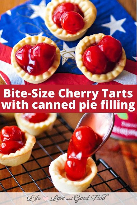 Canned Cherry Pie Filling, Canned Cherry Pie, Frozen Tart Shells, Cherry Tarts, Tart Cherries Recipes, Tart Crust Recipe, Mini Cherry Pies, Easy Party Desserts, Sweet Cherry Pie